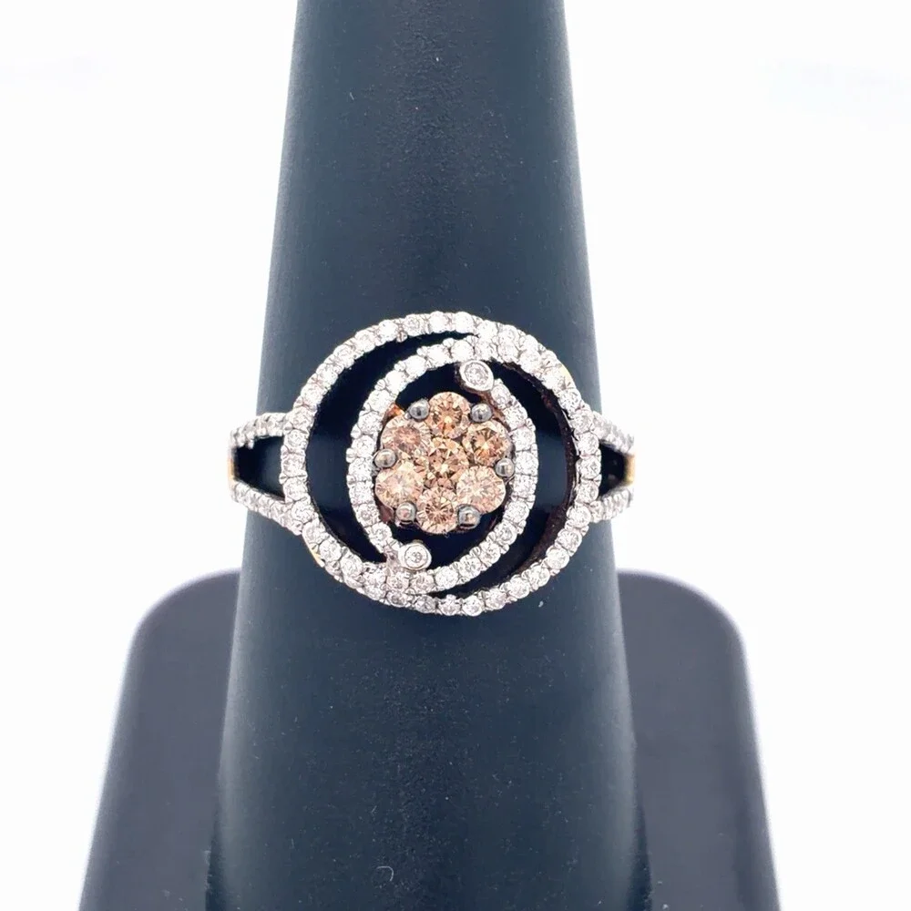 Designer Kallati 14K Yellow Gold Coco & White Diamond Floral Open Swirl Ring